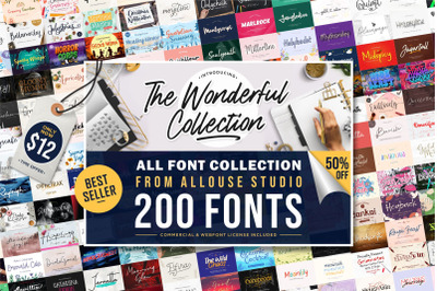 The Wonderful Collection 200 Font Bundle