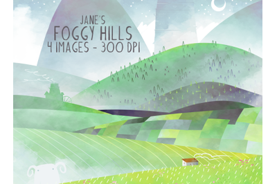 Watercolor Foggy Hills Clipart