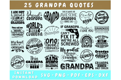 Grandpa Quotes SVG Bundle&2C; 25 Designs&2C; Grandpa Sayings SVG Cut Files