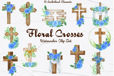 Floral Crosses Watercolor Clipart