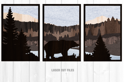 Forest Bear Scene SVG Laser Cut Files Picture Frame Glowforge