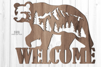 Bear Welcome Sign SVG Laser Cut Files Rustic Glowforge Files