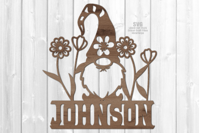 Monogram Floral Gnome Welcome Sign SVG Laser Cut Files Glowforge