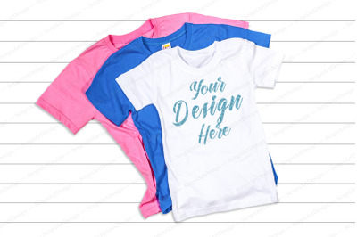 Pink and Blue Unisex T-Shirt Flat Lay Mockup on White Background