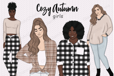 Cozy Autumn Girls Clipart