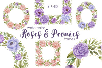 Watercolor roses and peonies frames.