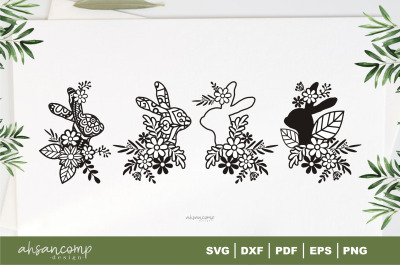 Bunny Mandala with Flower, Paper Cut &amp; Print, Vector