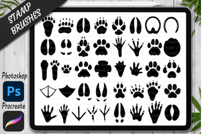 Animal Paw Stamps Brushes for Procreate and Photoshop. Footprint Stamp