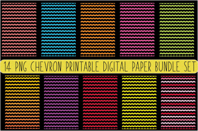 14 Png Chevron Printable Digital Paper Bundle Set