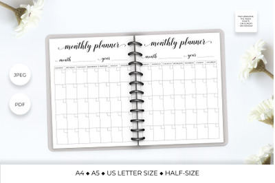Monthly Planner Page Printable. Planner insert. KDP interior