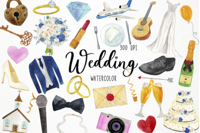 Watercolor Wedding Clipart, Marriage Clipart, Engagement Clipart