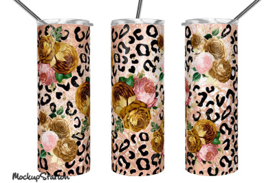 Leopard Tumbler Design PNG | Floral Rose Gold Tumbler Wrap