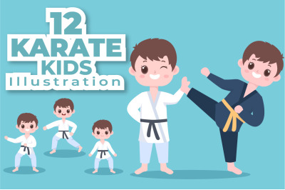 12 Cute Cartoon Karate Kids Illustration