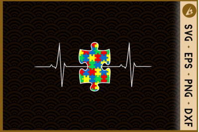 Puzzle Piece Heartbeat Cool Autism