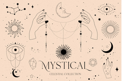 Mystical - celestial sun moon set
