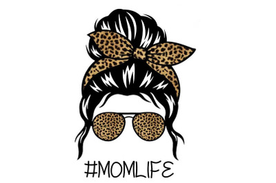 Brown Leopard Messy Bun Momlife Sublimation