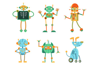 Cartoon robots, friendly characters with artificial intelligence. Inno