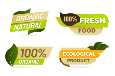Vegan emblems. Organic natural products labels for retail shop. Fresh