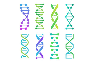 Colorful DNA icons. Spiral molecule structure for scientific research.