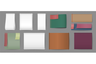 Realistic blank white and colored labels for apparel brand name. Stitc