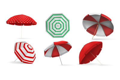 Realistic 3d sea beach umbrella for sun protection. Sunshade parasol w