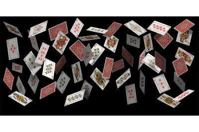 Falling poker playing cards, casino winner background. Realistic 3d fl