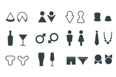 Funny wc signs for men and women, toilet or restroom icons. Male and f