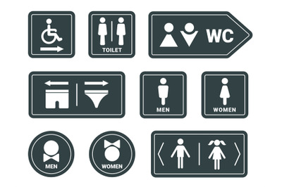 Man and woman wc, bathroom or restroom sign with arrows. Disabled pers