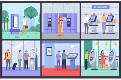 People use self service terminal to buy tickets at airport and cinema.