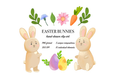 Easter Bunnies clipart, PNG