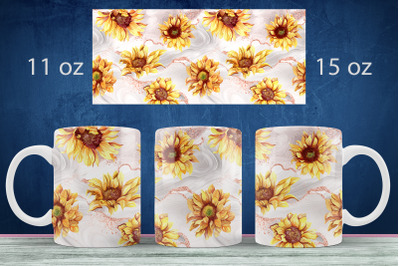 Sunflower on marble mug sublimation png Glitter full wrap