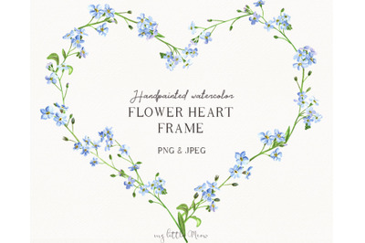 Blue green heart frame watercolor clipart #h22