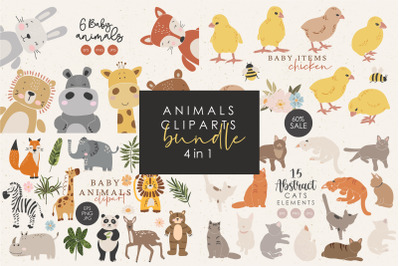 Animals cliparts bundle, Digital download, Baby animals elements