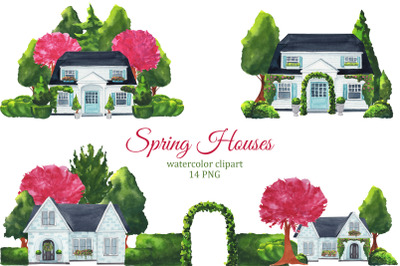 Spring house watercolor clipart