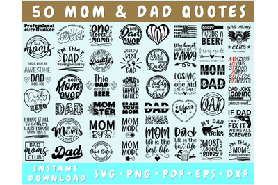 Parents SVG Bundle, 50 Designs, Mom And Dad Quotes SVG, PNG Files