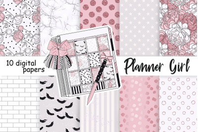 Planner Girl Digital Paper | Home Office Pattern