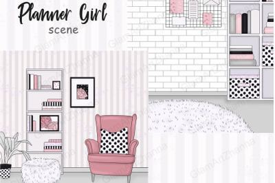 Planner Girl Illustration | Home Office Clipart