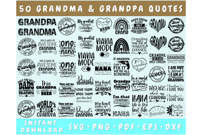 Grandparents SVG Bundle, 50 Designs, Grandpa and Grandma Quotes SVG