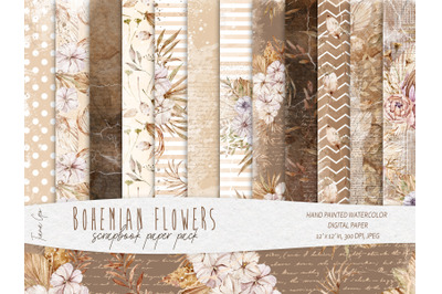 Boho floral scrapbook paper - digital paper - 12 JPEG files