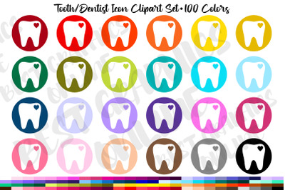 100 Tooth Dentist Icon Digital Planner Sticker Clipart Set