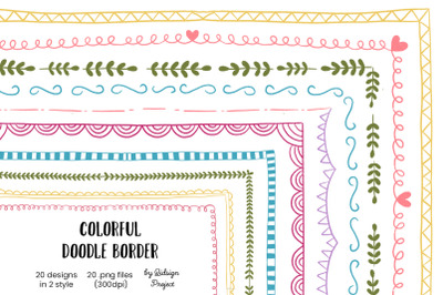20 Hand drawn Colorful Doodle Border, decorative elements, Border clip