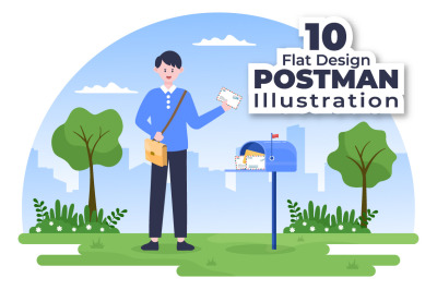 10 Postman Cartoon Vector Illustration