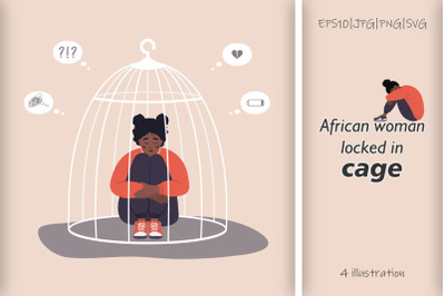 African woman locked in cage