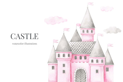 Castle watercolor clipart