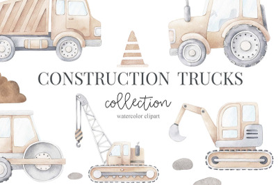 watercolor construction trucks