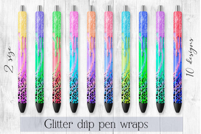 Glitter drip Epoxy pen wraps bundle 10 Waterslide png design