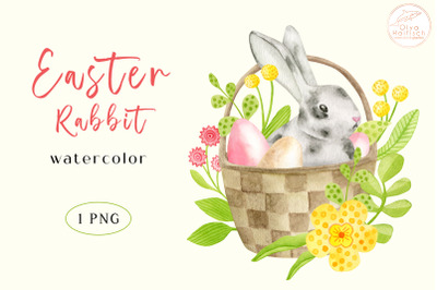 Watercolor Easter Rabbit Clipart. Spring Bunny Sublimation PNG