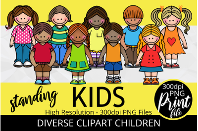 Standing Happy Diverse Kids Clipart Set