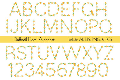 Daffodil Floral Alphabet Clipart