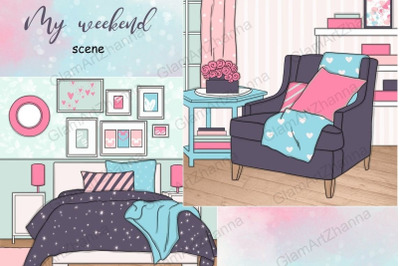 My Weekend Clipart | Bedroom Interior